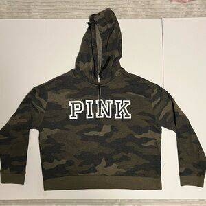 Victoria’s Secret Pink 1/4 Zip Hoodie Pullover Sweatshirt Camouflage Size Large